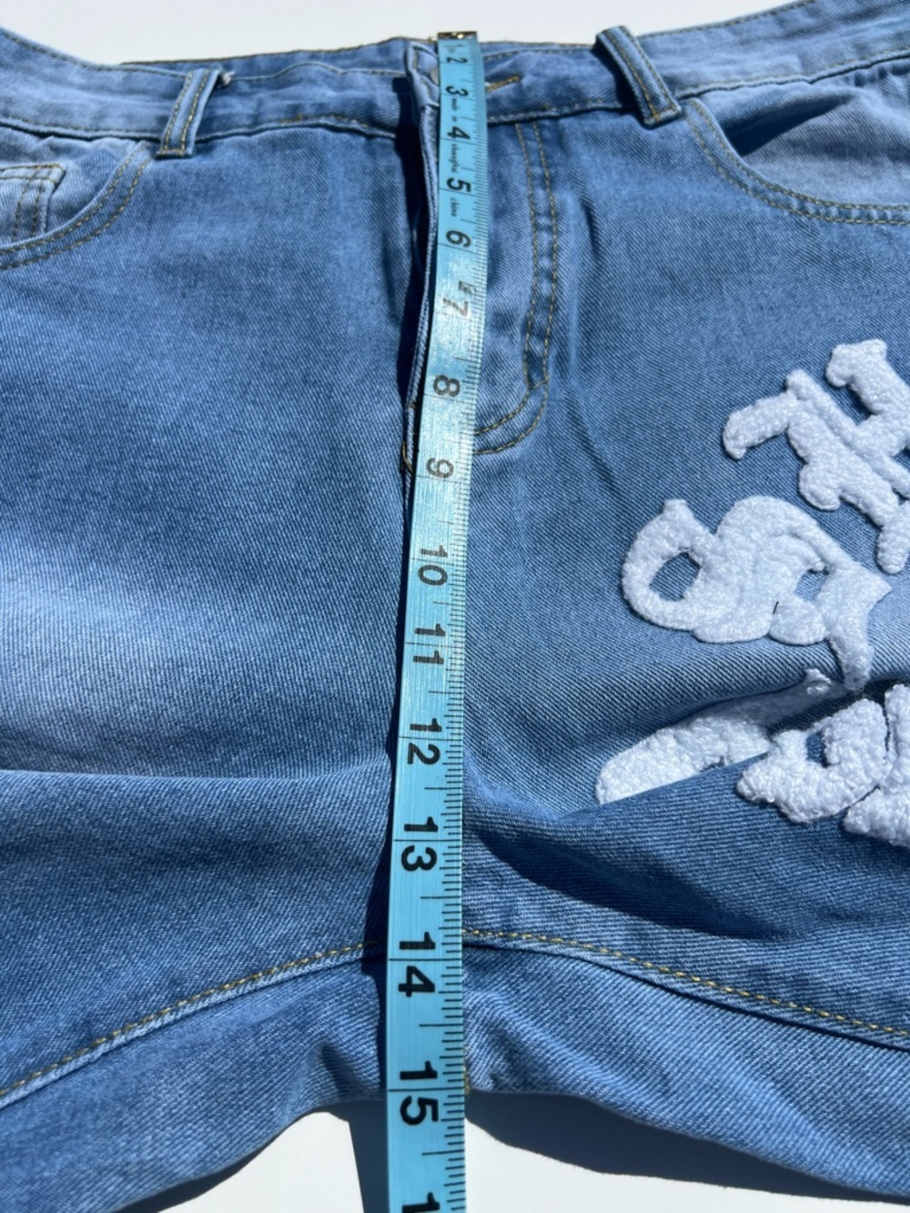 Men's Straight-Leg Blue Denim Jeans with White Graphic Script - Picture 15 of 15